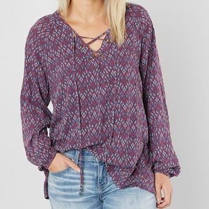 Daytrip Berry Printed Peasant Top-Size Large
